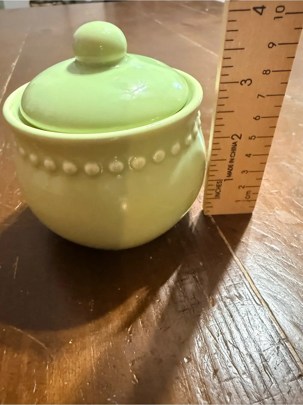 Pottery Barn Emma Green Ceramic Sugar Jar with Lid